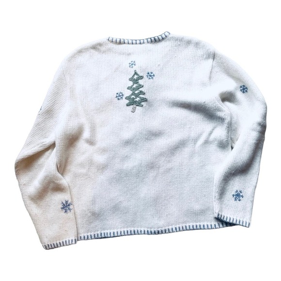 Croft & Barrow White Blue Cardigan Winter Theme Sweater Women's Size Large - Picture 5 of 6